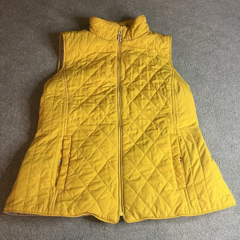 Talbots Women's Diamond Quilted Puffer Vest Mustard Yellow Striped Lining Size M